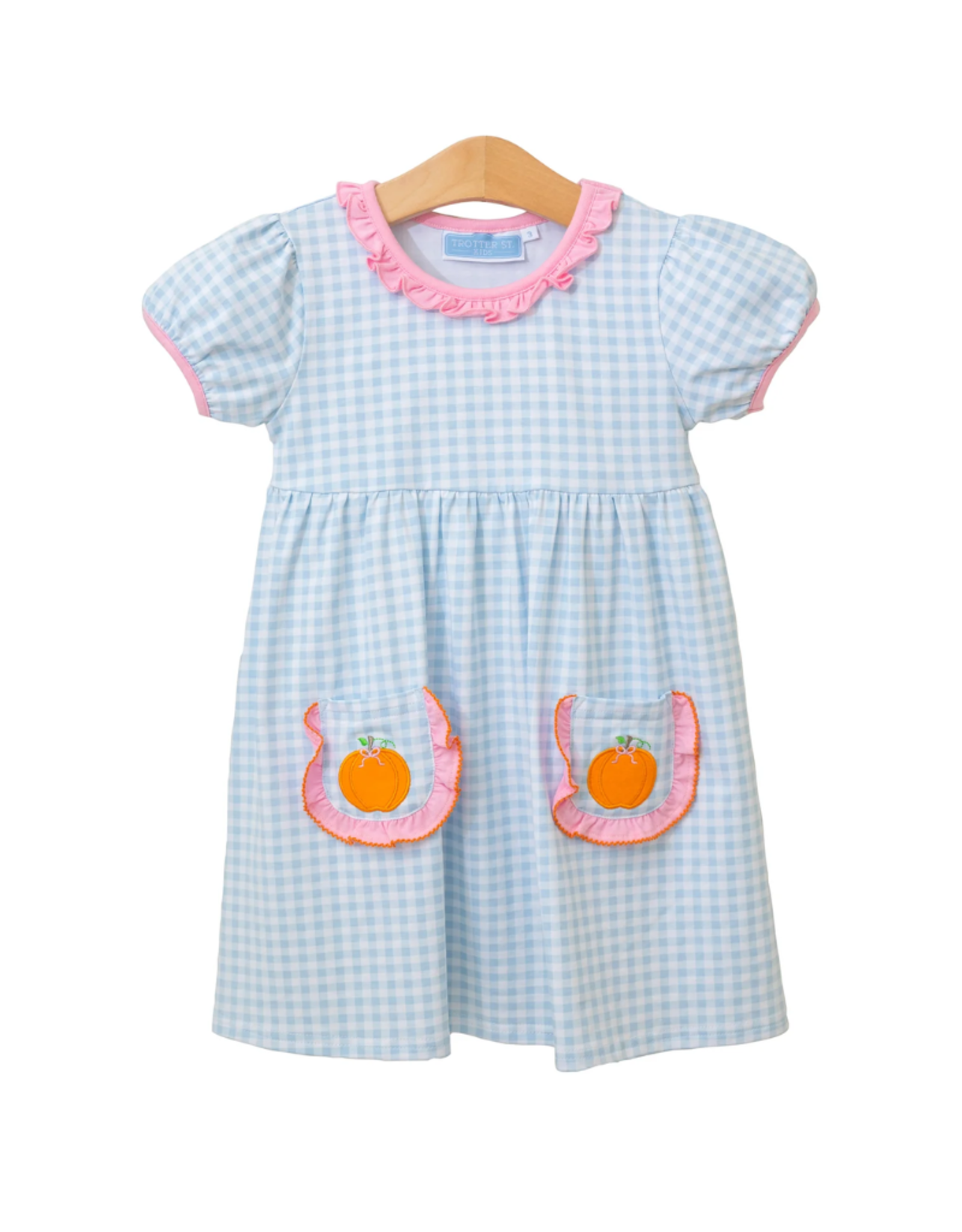 Trotter Street Kids Blue Gingham Pumpkin Pocket Dress