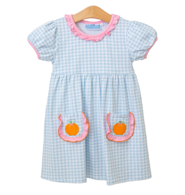Trotter Street Kids Blue Gingham Pumpkin Pocket Dress