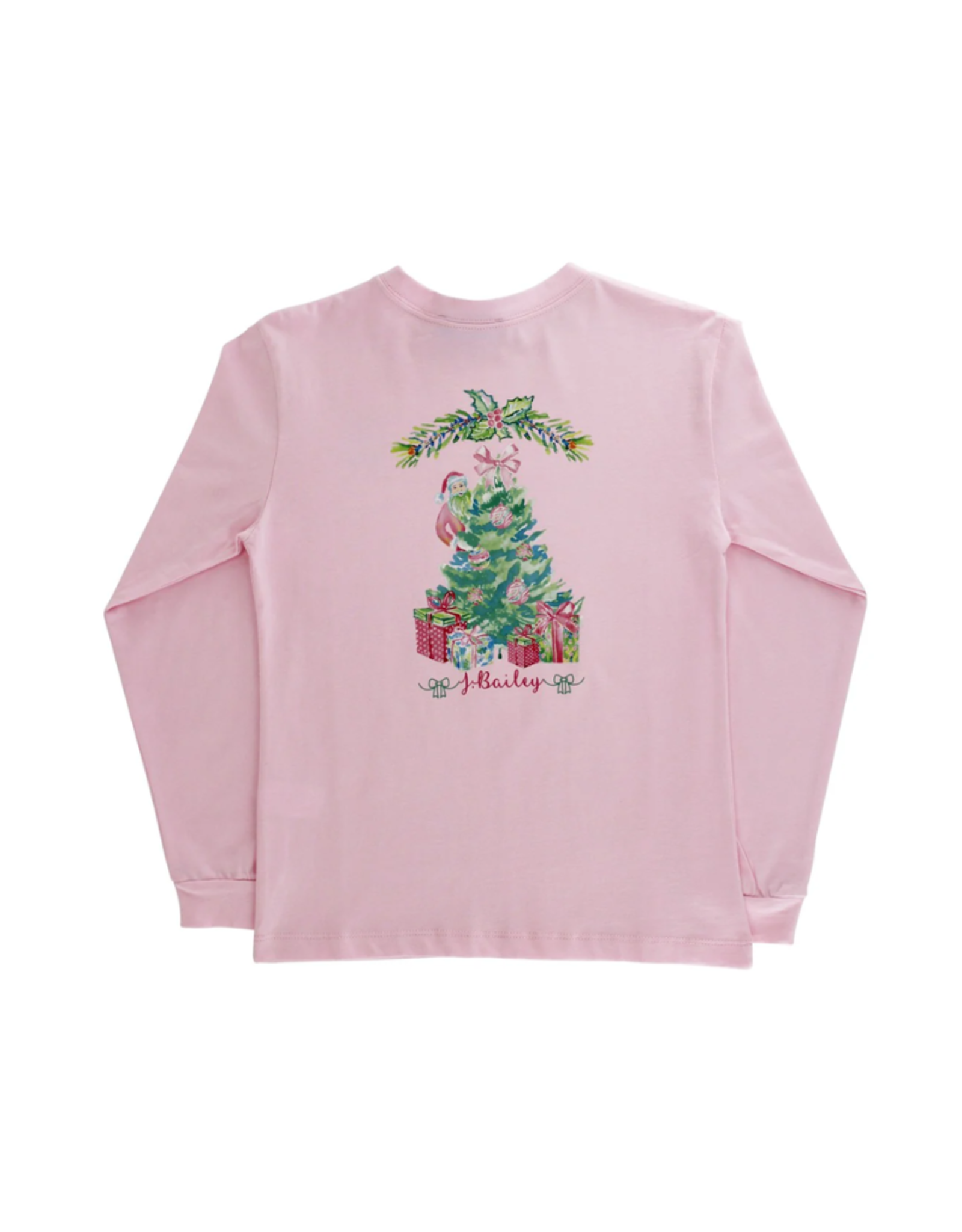 The Bailey Boys LS Logo Tee, Santa Tree on Pink
