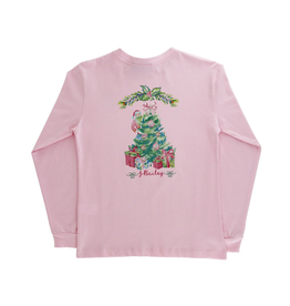 The Bailey Boys LS Logo Tee, Santa Tree on Pink