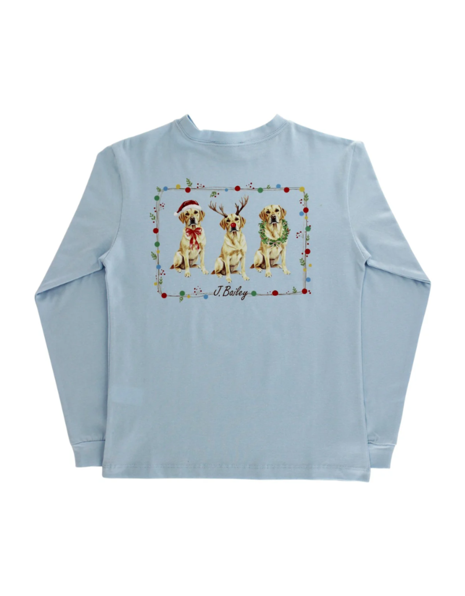 The Bailey Boys LS Logo Tee, Christmas Labs on Light Blue