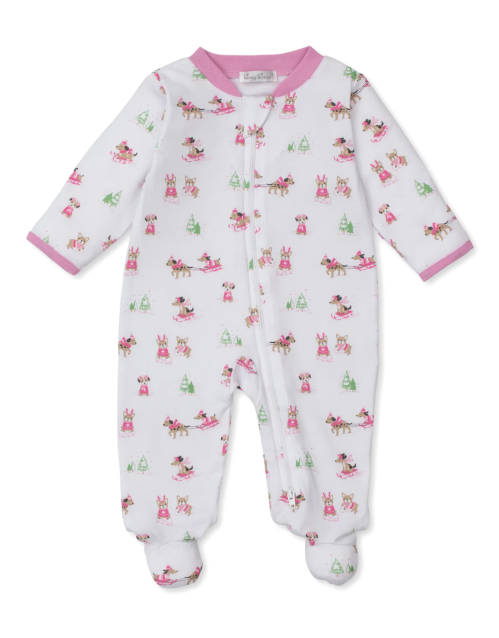 Kissy Kissy Puppy's Sleigh Riding Fun Zip Footie, Pink
