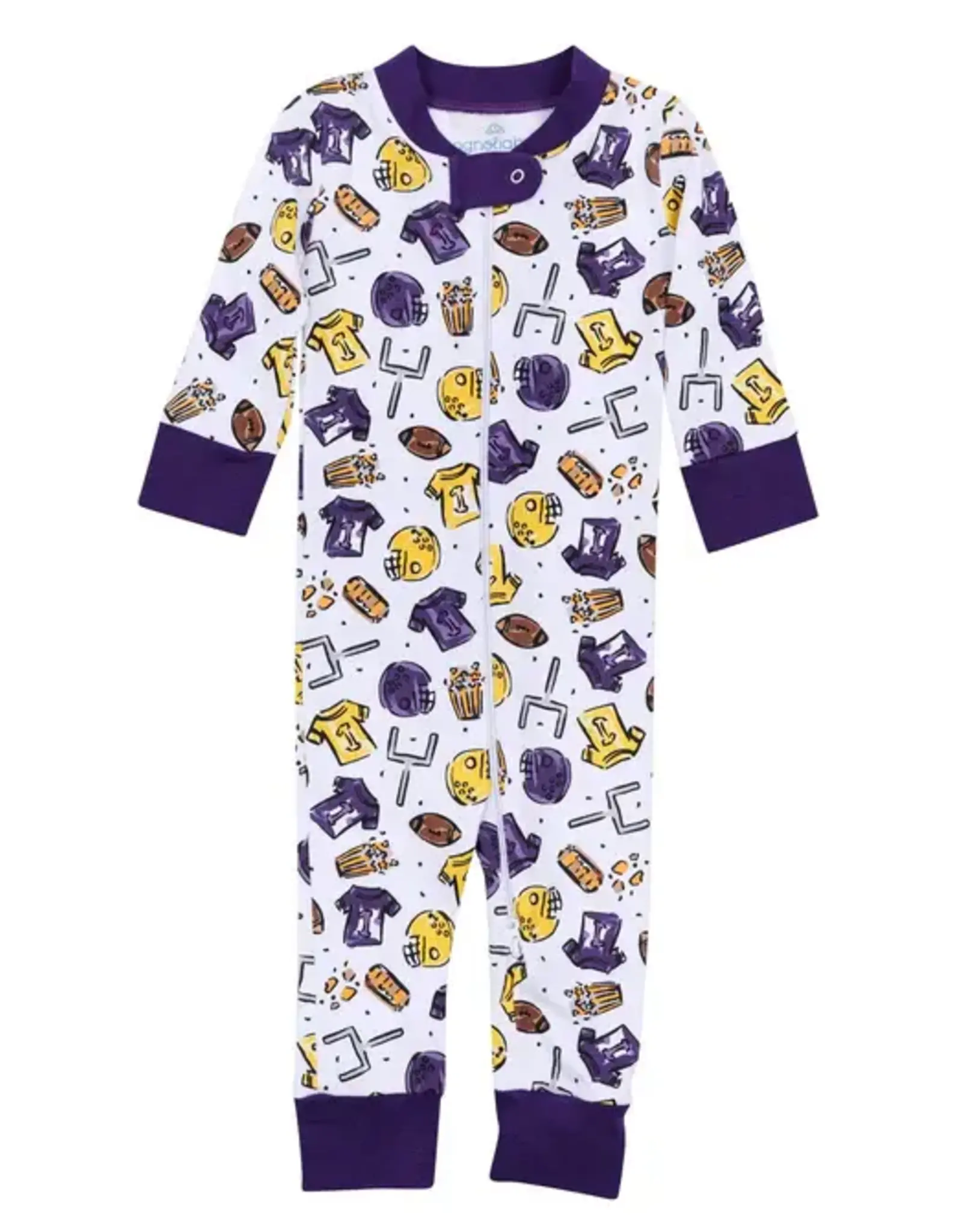 Magnolia Baby Future Draft Picks Zipper Footie, Purple/Gold