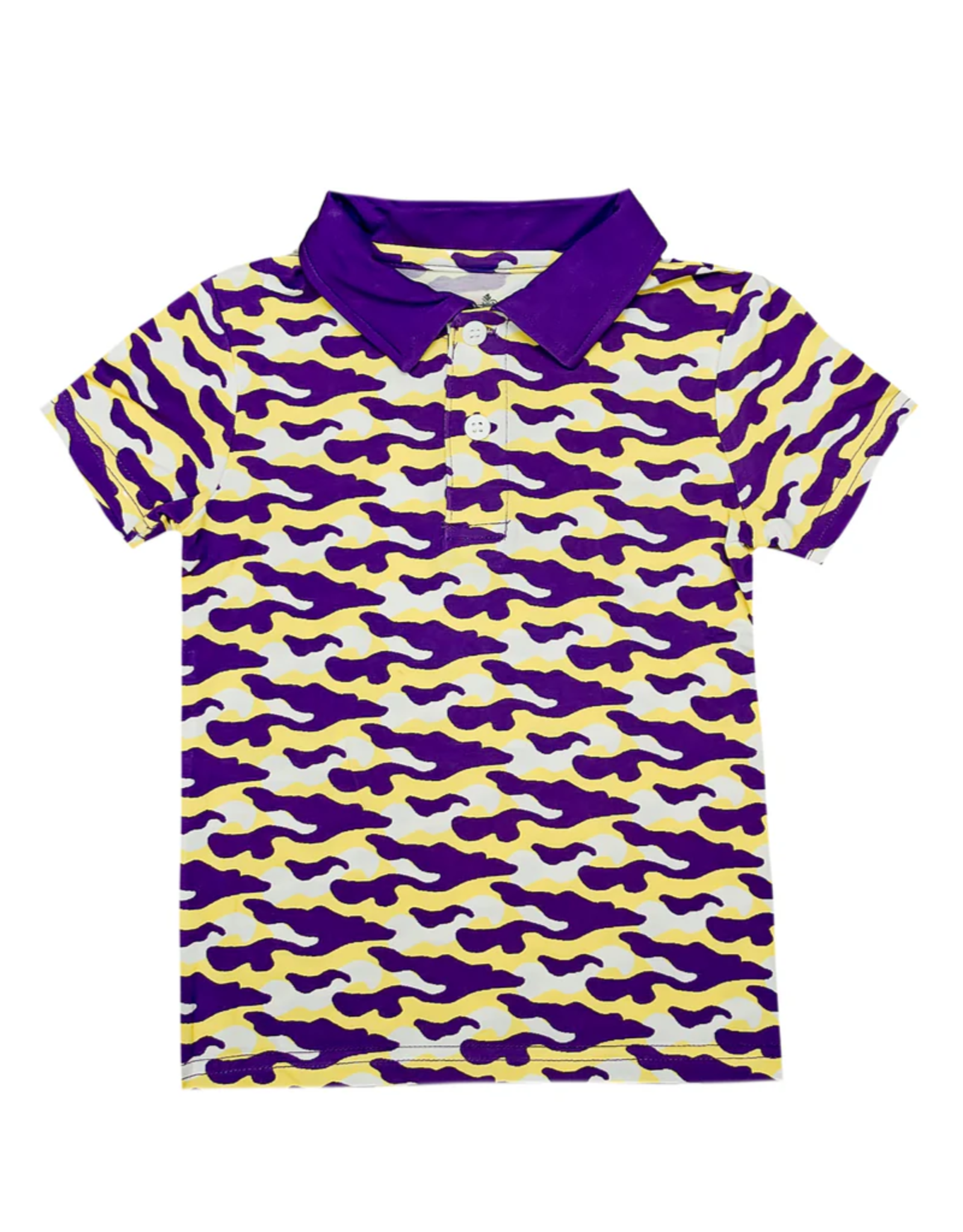 Belle Cher Purple and Yellow Camo Bamboo Polo