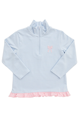 Itsy Bitsy Blue Stripe 1/4 Zip Bow Ruffle Pullover