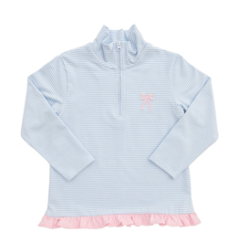 Itsy Bitsy Blue Stripe 1/4 Zip Bow Ruffle Pullover