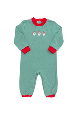 Itsy Bitsy Green Stripe Santa LS Romper