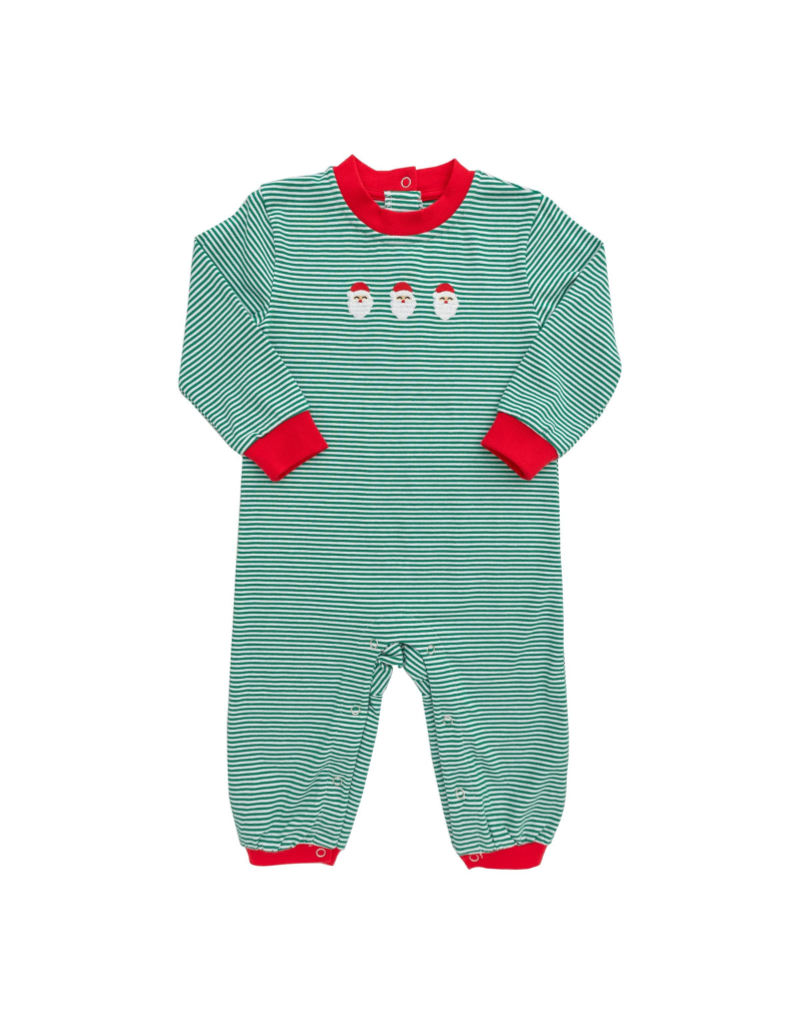 Itsy Bitsy Green Stripe Santa LS Romper