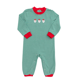 Itsy Bitsy Green Stripe Santa LS Romper