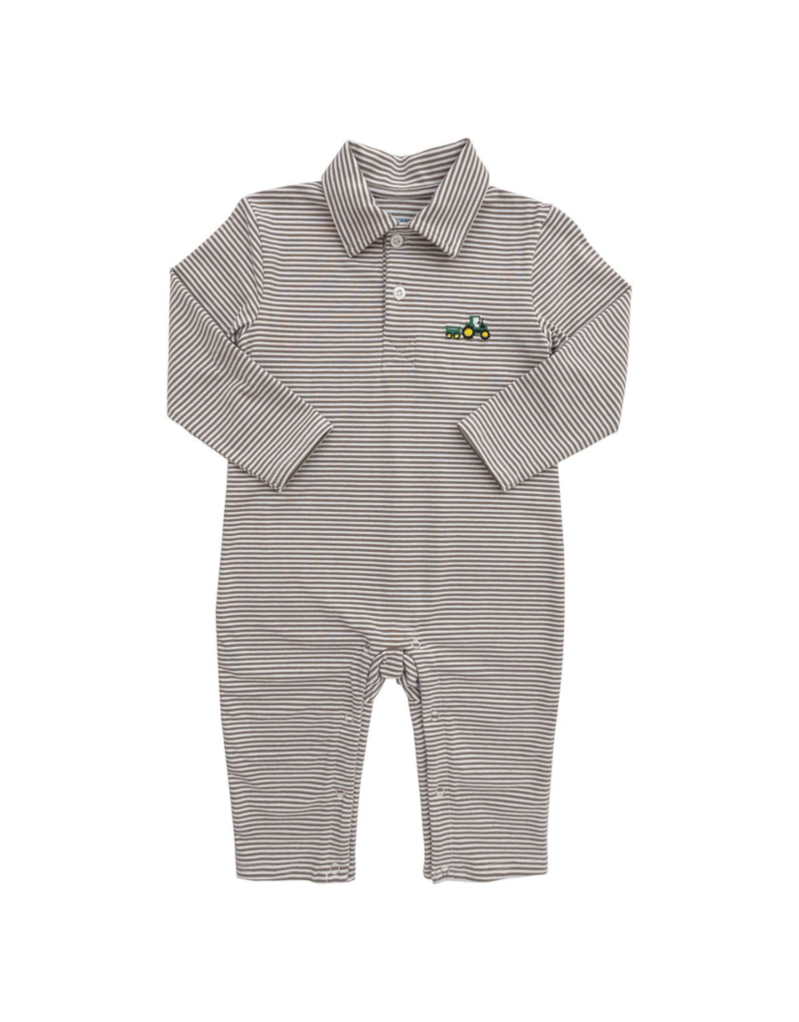 Itsy Bitsy LS Brown Stripe Tractor Polo Romper