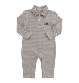 Itsy Bitsy LS Brown Stripe Tractor Polo Romper