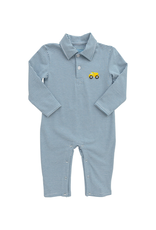 Itsy Bitsy Slate Blue Stripe Dump Truck Polo Romper