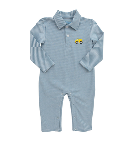 Itsy Bitsy Slate Blue Stripe Dump Truck Polo Romper