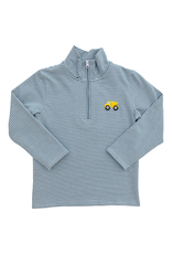 Itsy Bitsy Slate Blue Stripe 1/4 Zip Pullover- Dump Truck