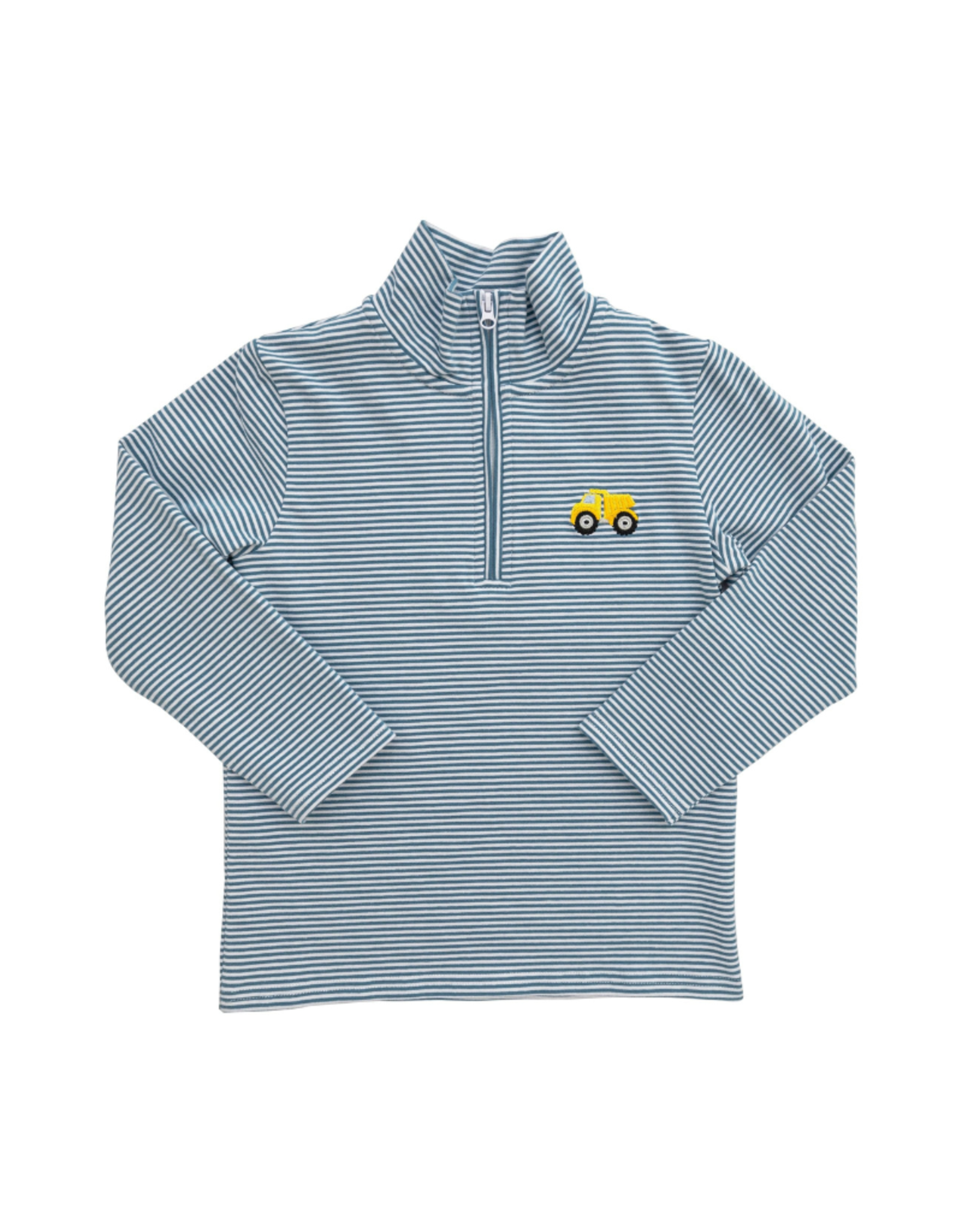 Itsy Bitsy Slate Blue Stripe 1/4 Zip Pullover- Dump Truck