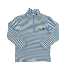 Itsy Bitsy Slate Blue Stripe 1/4 Zip Pullover- Dump Truck