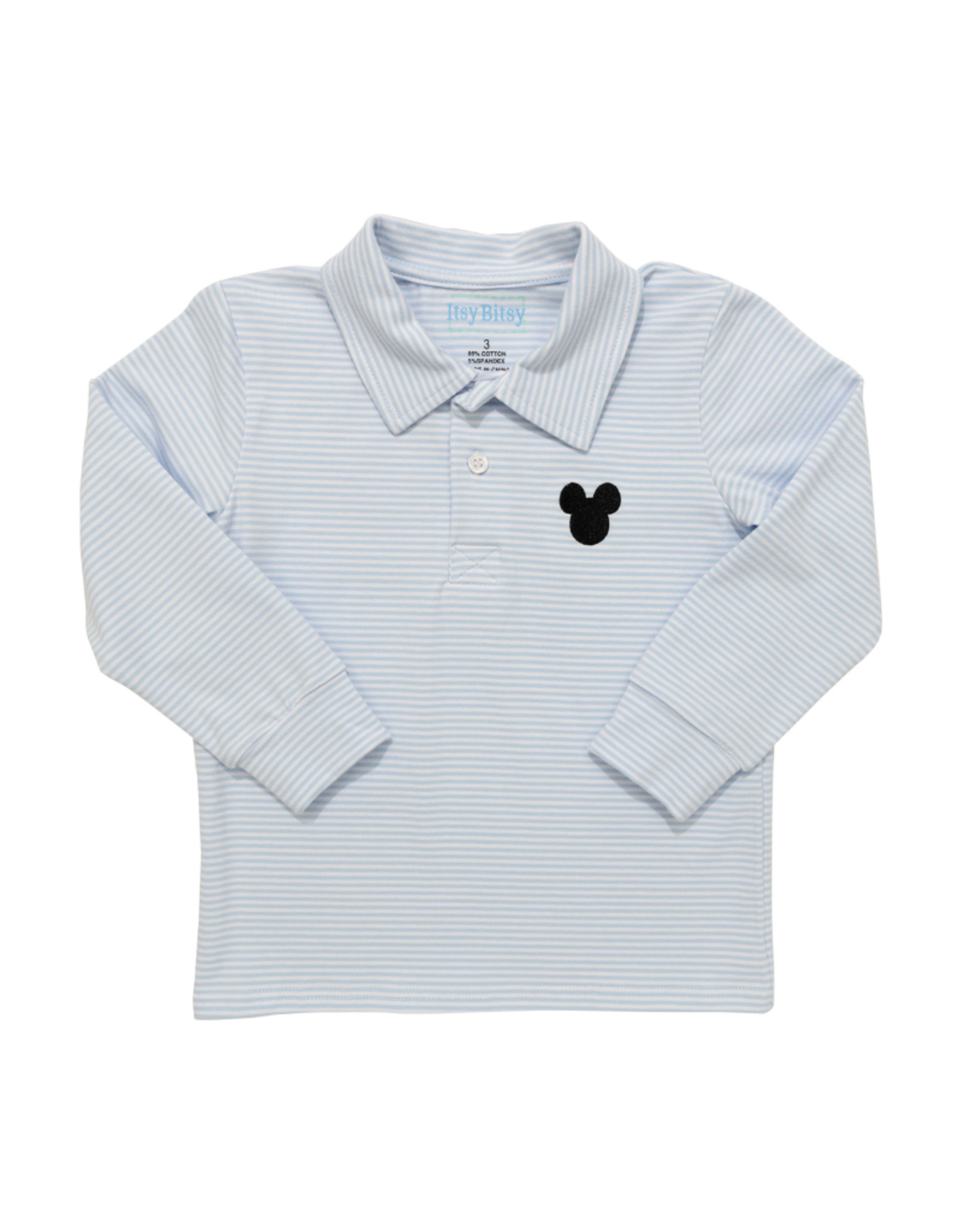 Itsy Bitsy Blue Stripe LS Mickey Mouse Polo