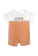 Petit Ami Orange Gingham Pumpkin Train Romper
