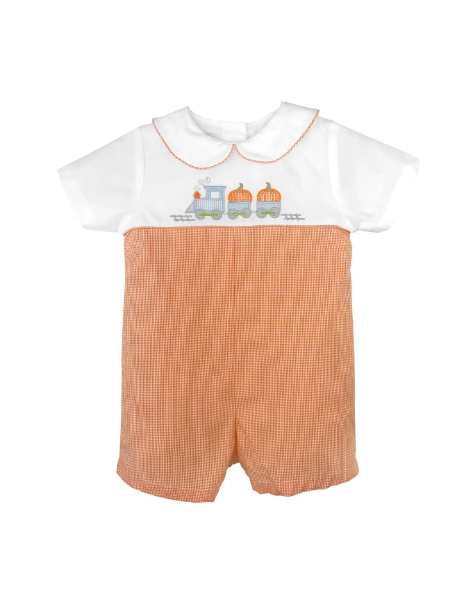 Petit Ami Orange Gingham Pumpkin Train Romper