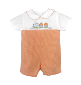 Petit Ami Orange Gingham Pumpkin Train Romper