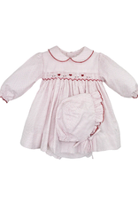 Petit Ami Red Bitty Dot LS Smocked Dress