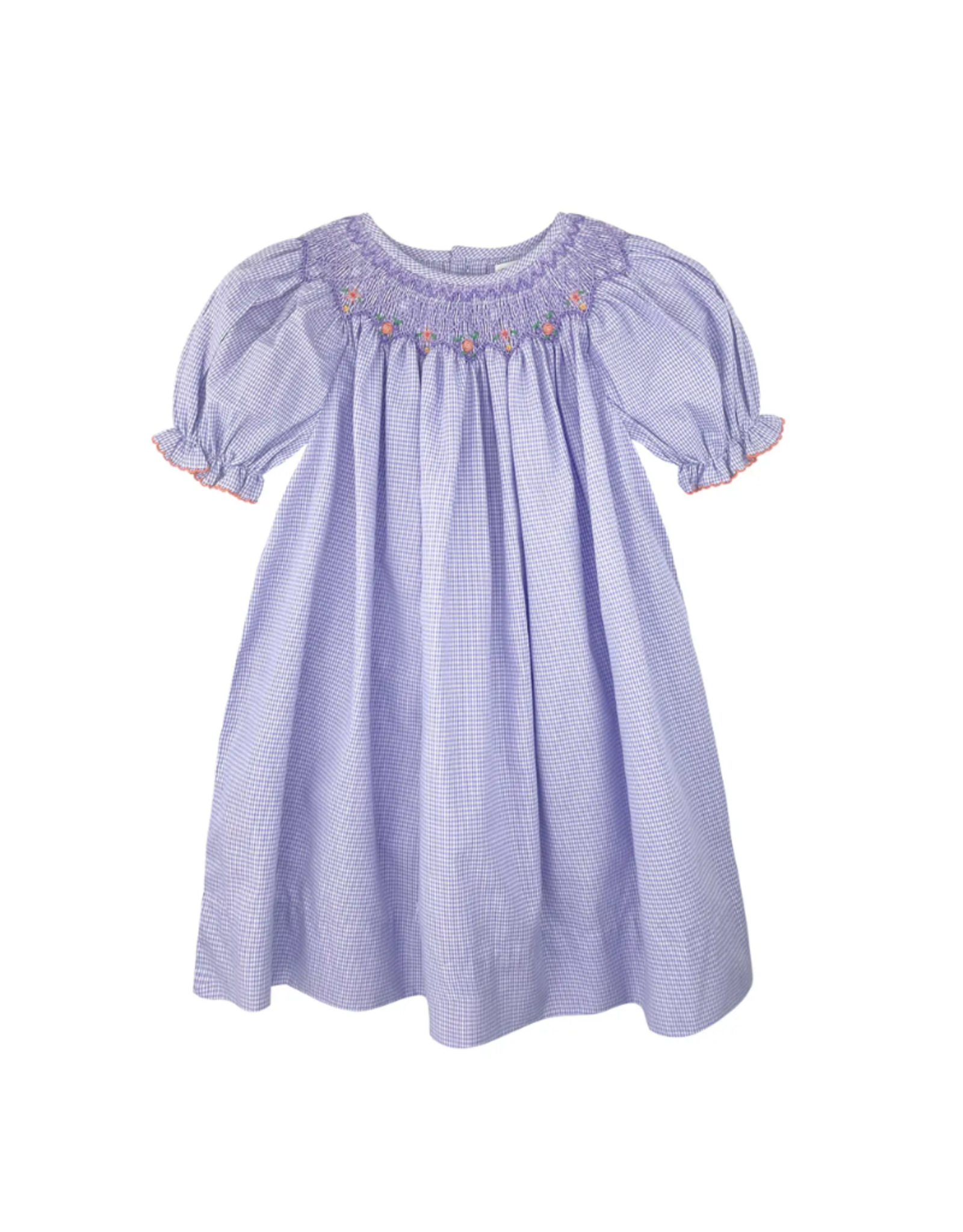 Petit Ami Purple Gingham Smocked Bishop