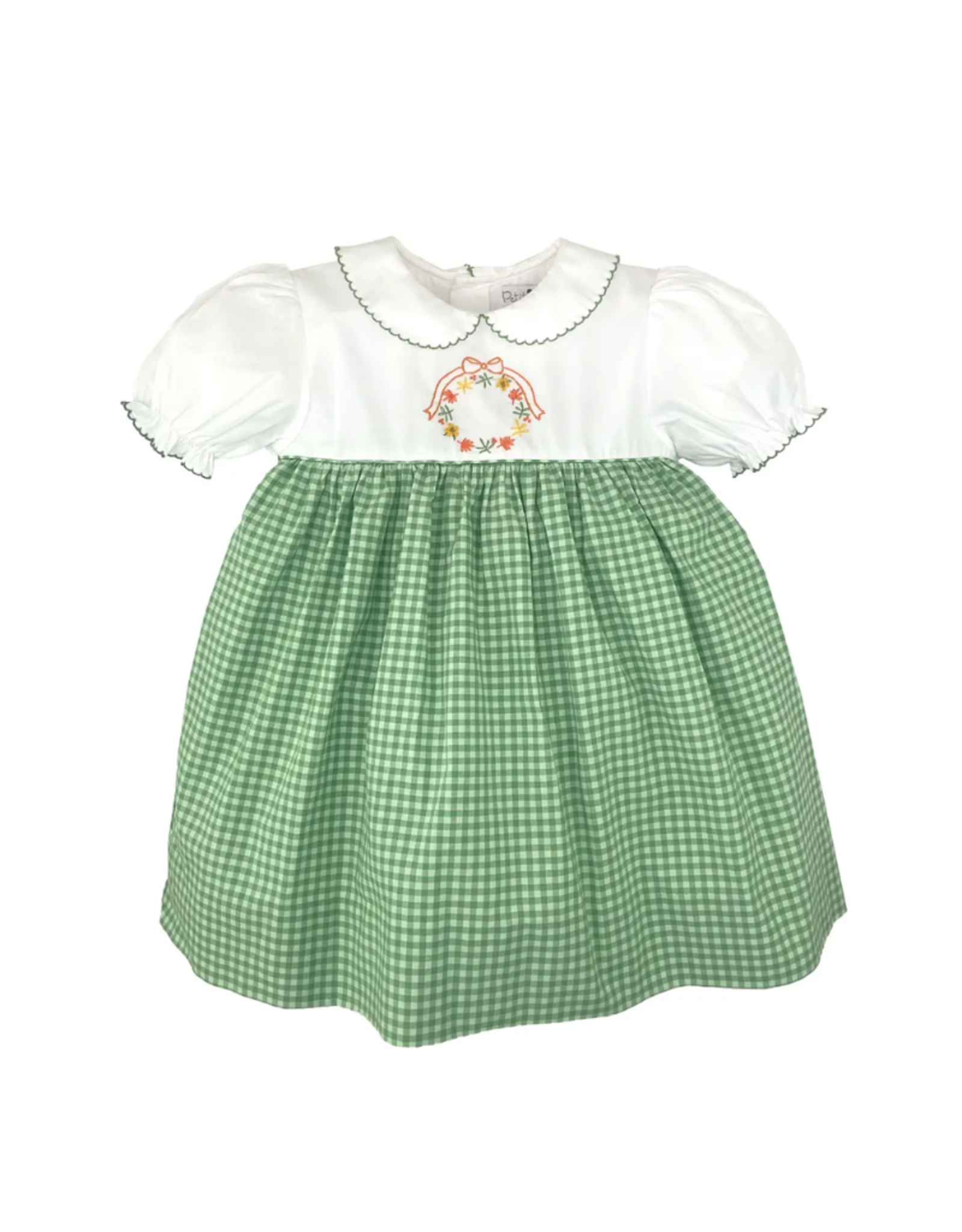 Petit Ami Green Gingham Fall Wreath Dress
