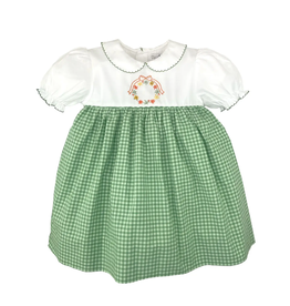 Petit Ami Green Gingham Fall Wreath Dress