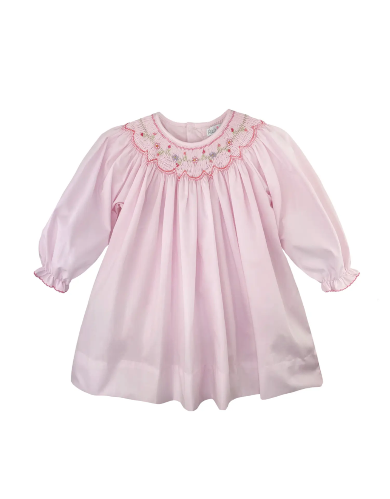 Petit Ami Pink Smocked Bishop Flower Embroidery