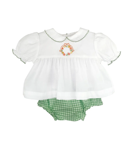 Petit Ami Girl Green Gingham Fall Diaper Set