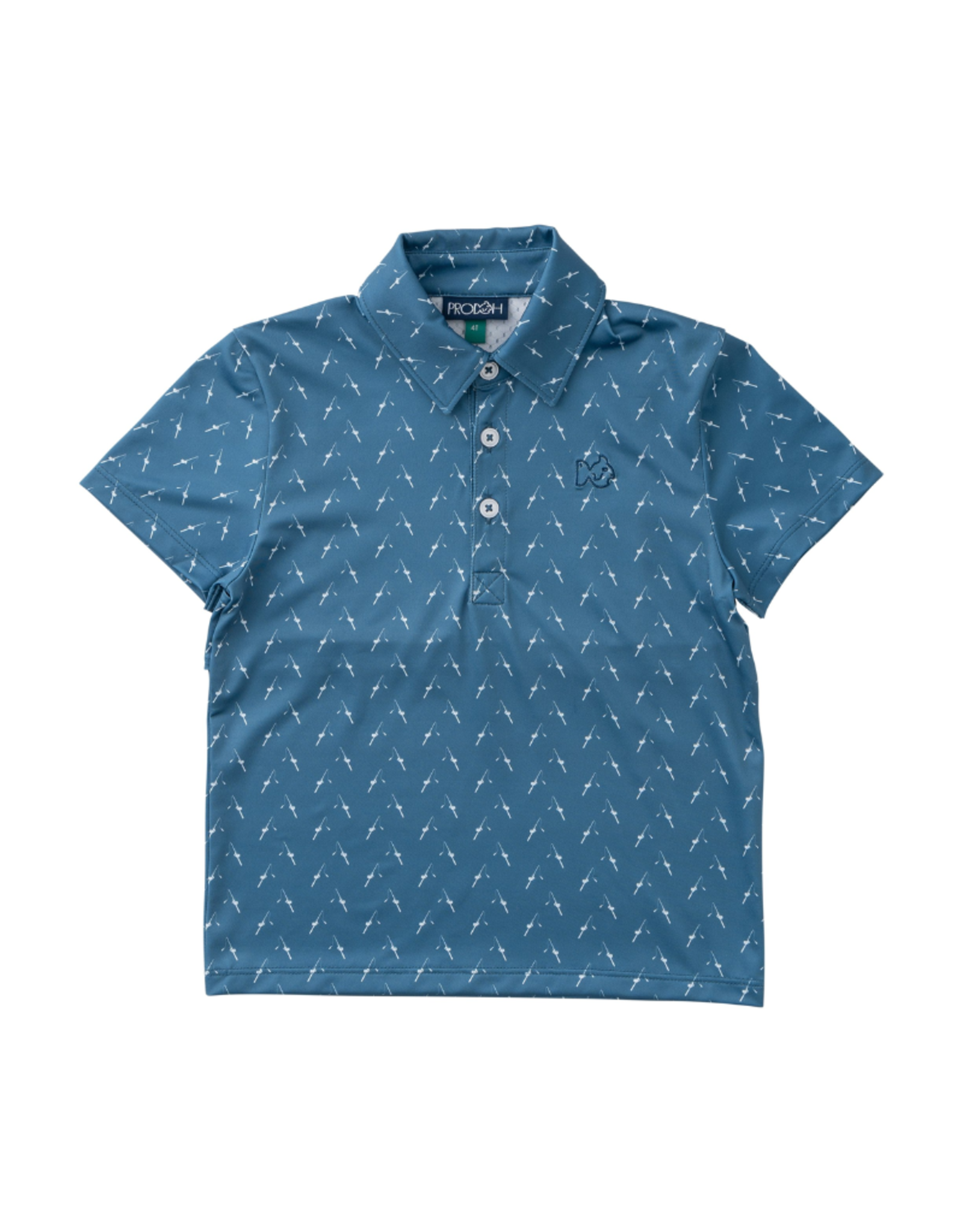 Prodoh SS Pro Performance Polo, Copen Blue Fishing Rod Print