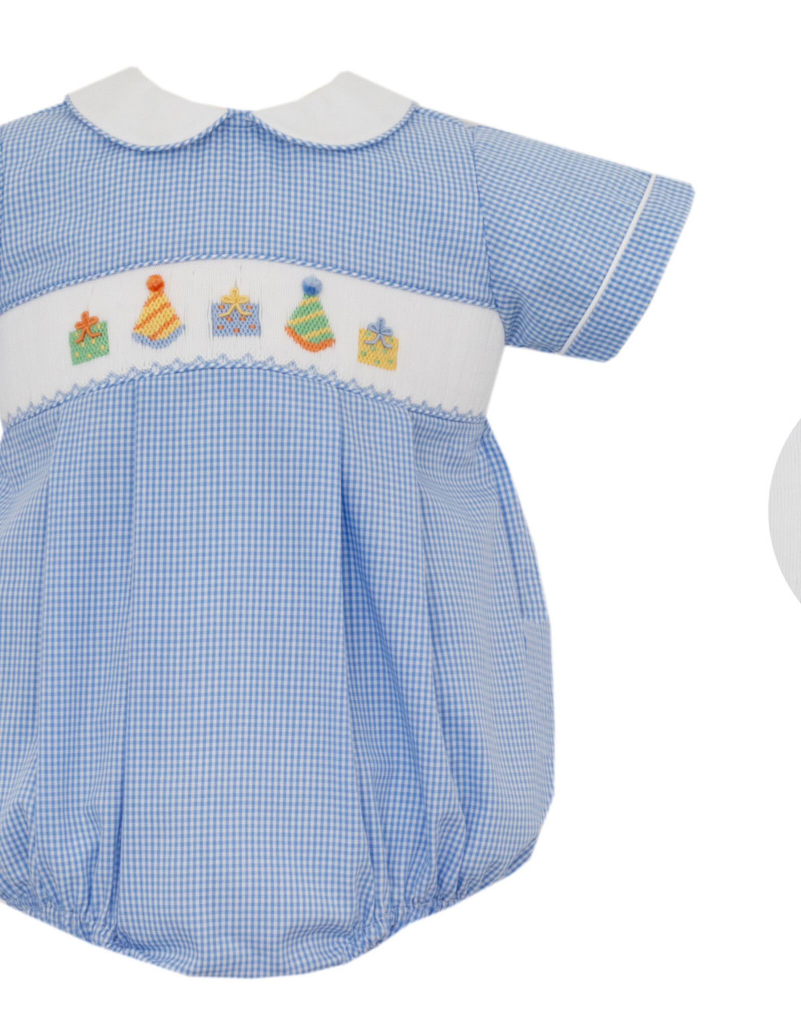 Petit Bebe Birthday Boys Lt Blue Gingham Bubble