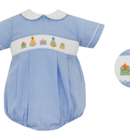 Petit Bebe Birthday Boys Lt Blue Gingham Bubble