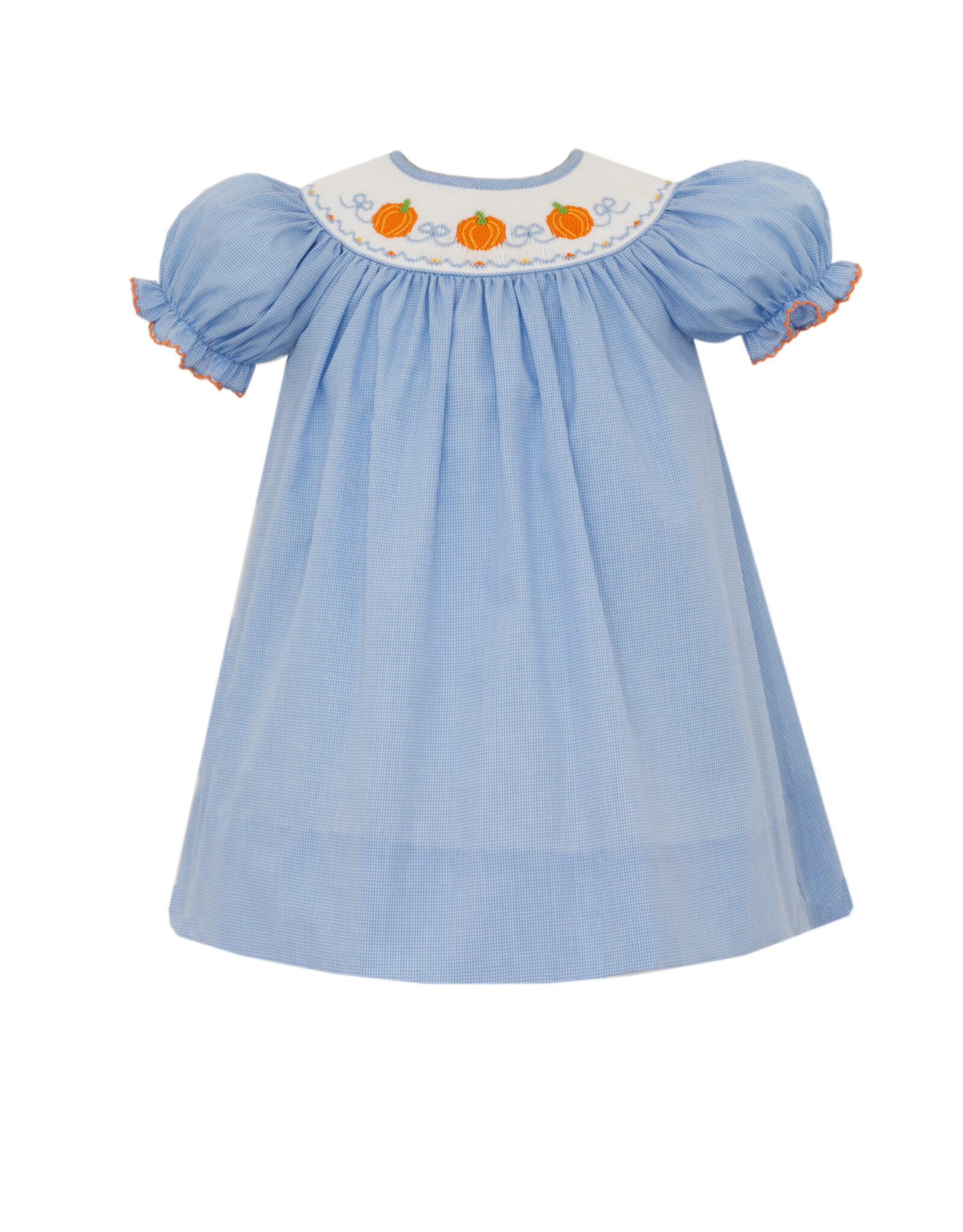 Petit Bebe Blue Microcheck Bishop, Pumpkin