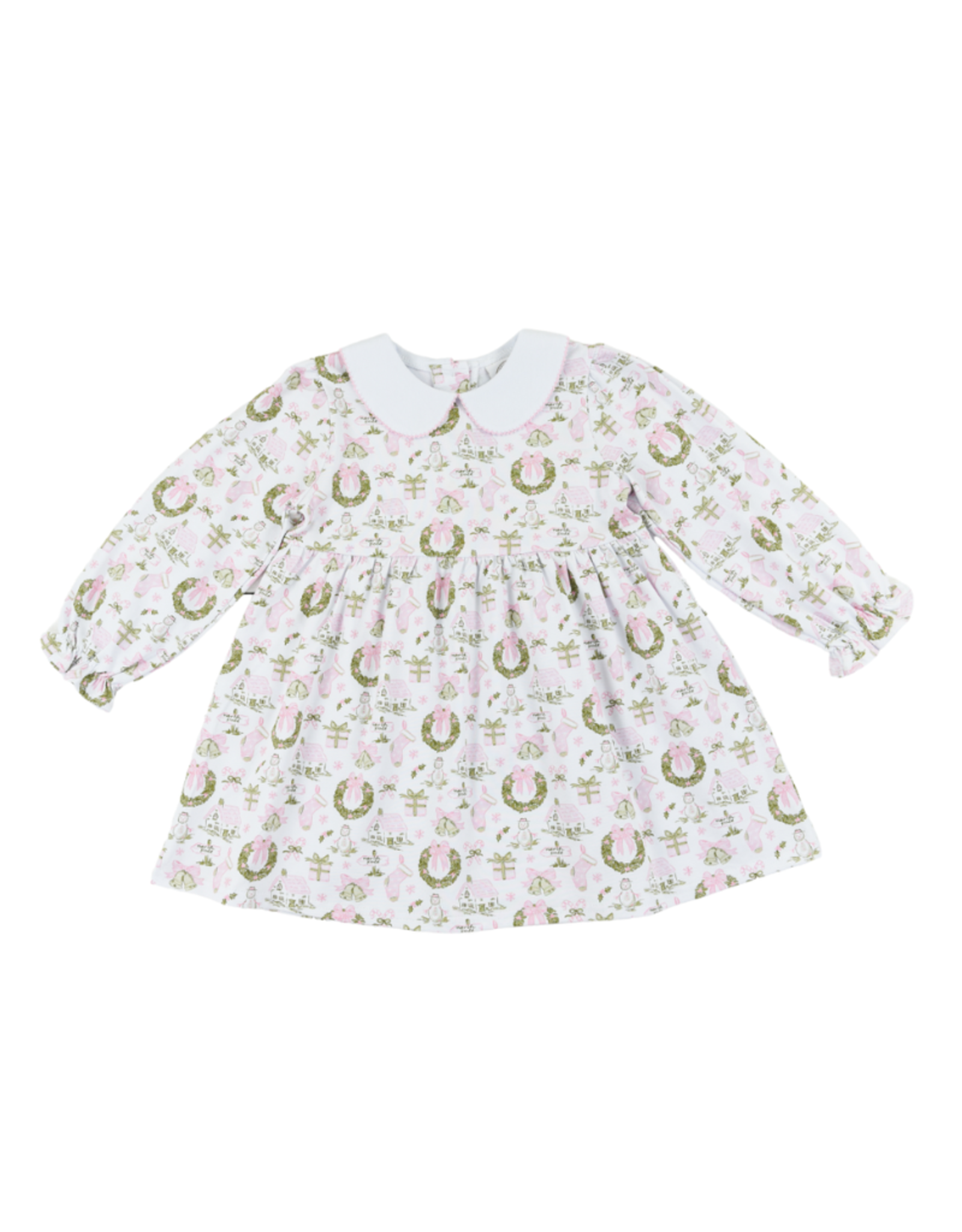Cypress Row Christmas Toile and Stripe Girls Collins Classic Dress