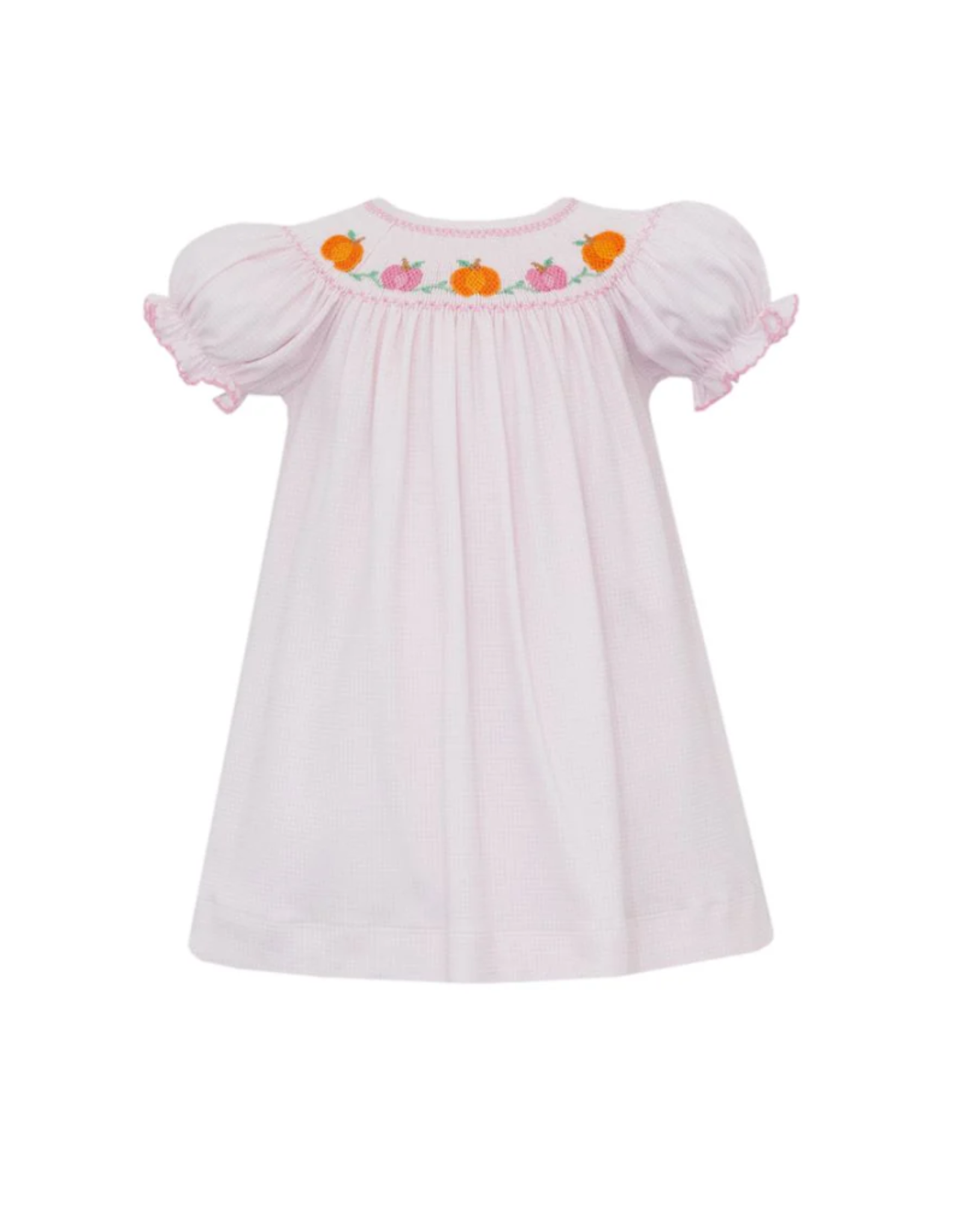 Petit Bebe Girl's Pumpkin Pink Knit Check Bishop Dress