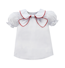 Zuccini Pomeline Blouse w/ Red Cord, White Broadcloth