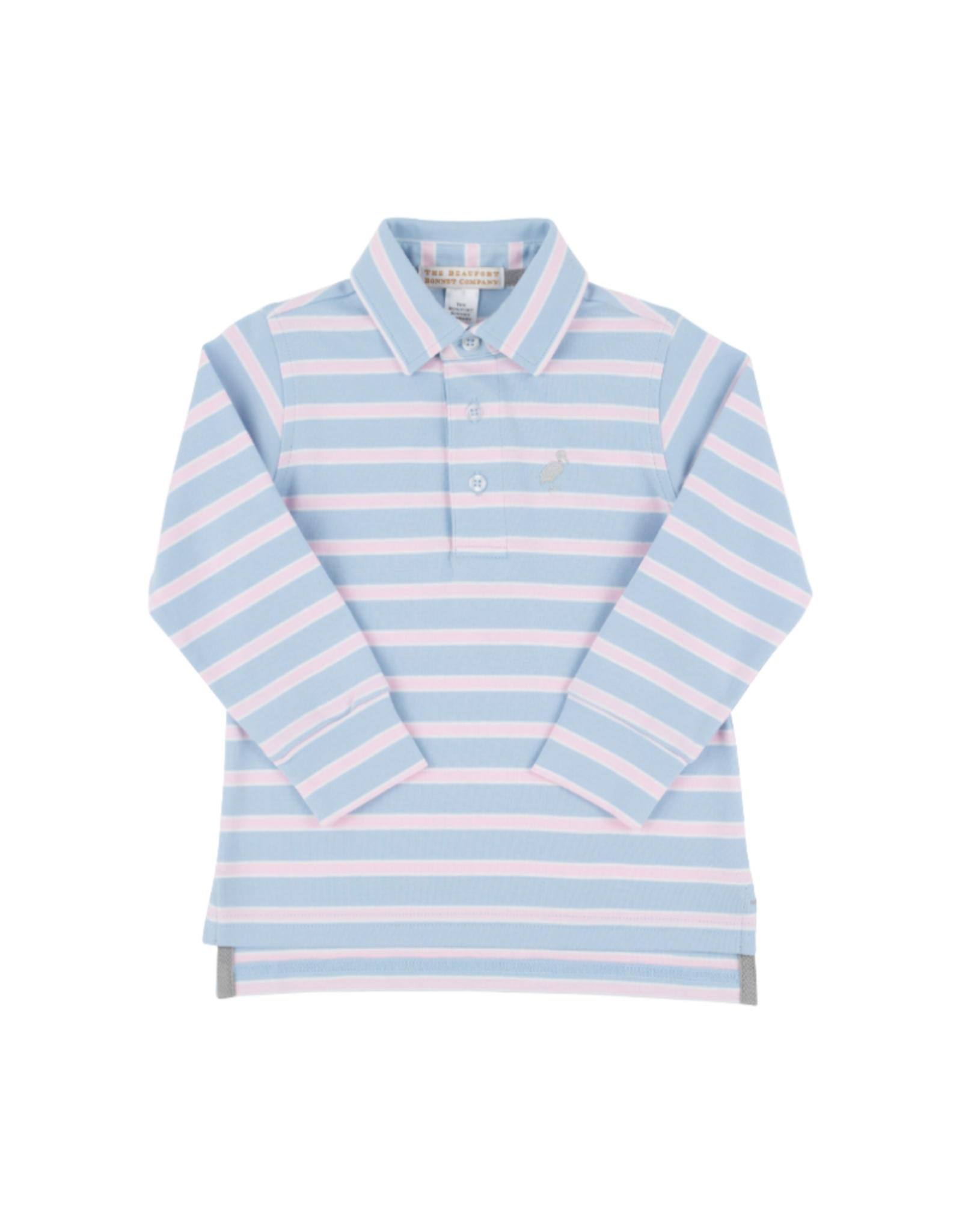 The Beaufort Bonnet Company Prim & Proper LS Pima Polo, Beale St Blue and Pink Stripe