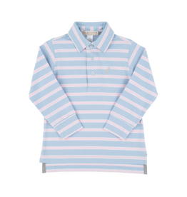 The Beaufort Bonnet Company Prim & Proper LS Pima Polo, Beale St Blue and Pink Stripe