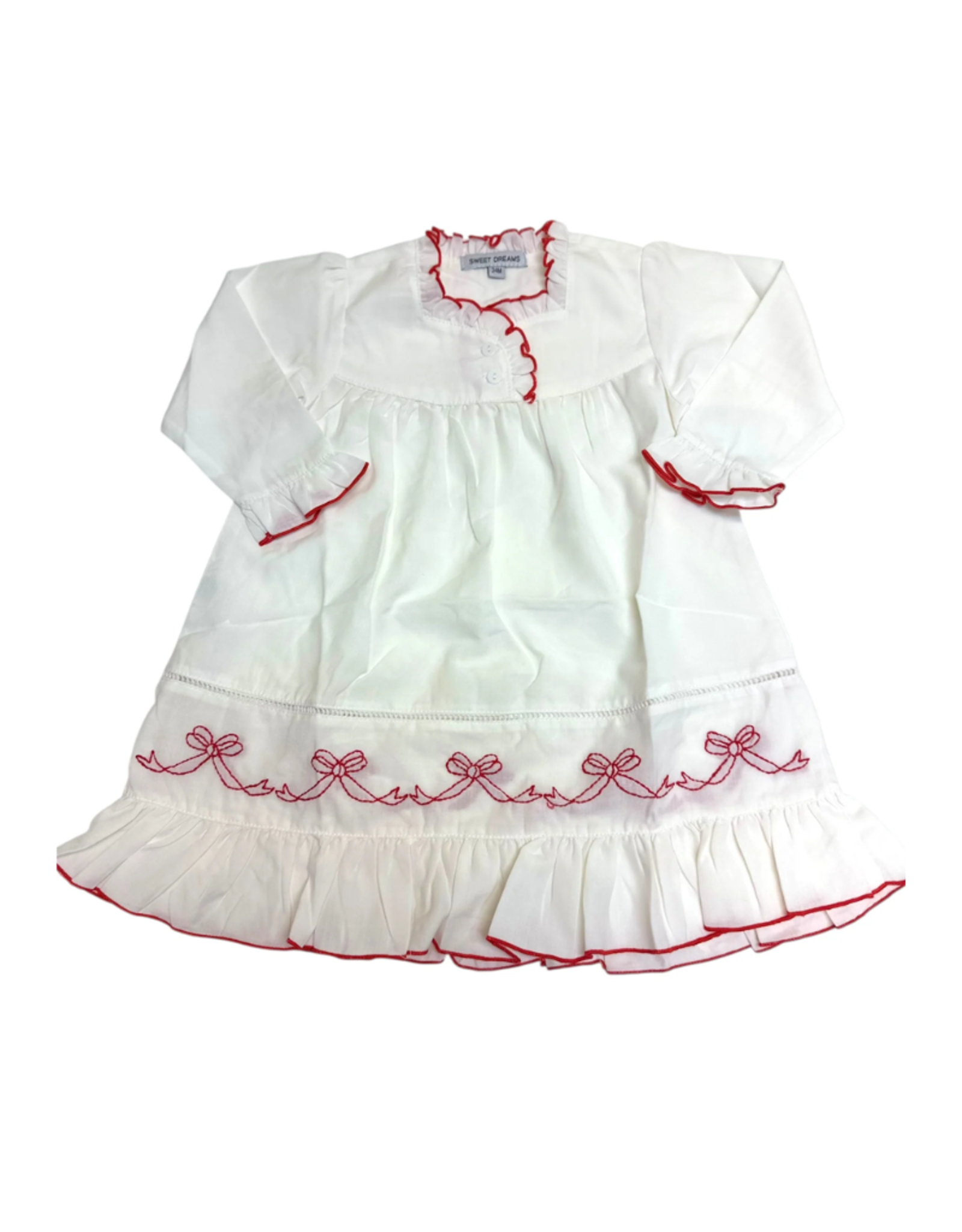Sweet Dreams White Gown Red Trim w/ Emb Bows