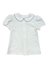Zuccini Kendall Collar Blouse White Knit w/ Blue