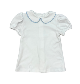 Zuccini Kendall Collar Blouse White Knit w/ Blue