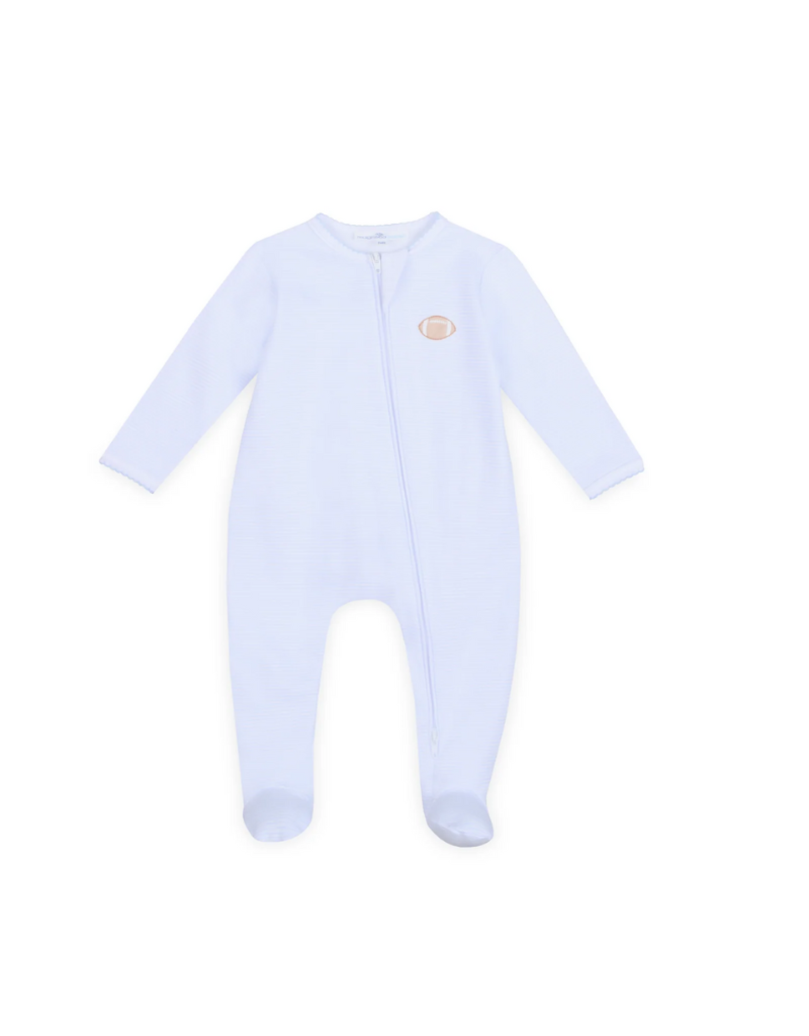 Magnolia Baby Touchdown Cutie Embroider Zipper Footie, Light Blue