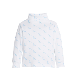 Little English Blue Dinosaur Printed Turtlenuck