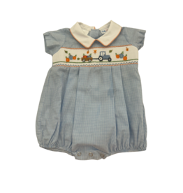 Lulu Bebe LLC Pumpkin Tractor Smocked Blue Boy Bubble