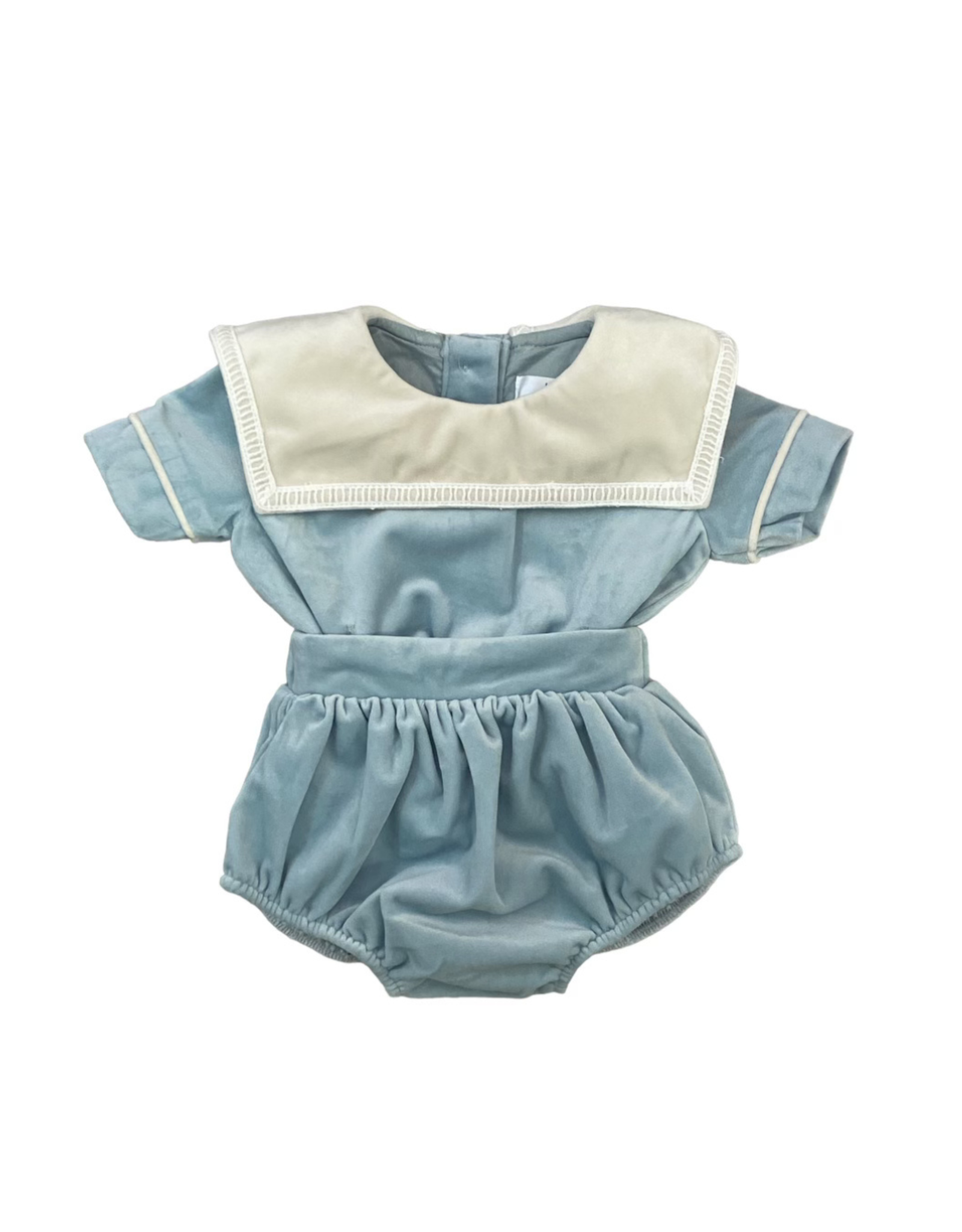 Lulu Bebe LLC William Ice Blue Velvet Square Collar Bubble