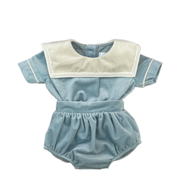 Lulu Bebe LLC William Ice Blue Velvet Square Collar Bubble
