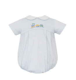 Petit Bebe Train, Lt Blue Gingham Knit Bubble