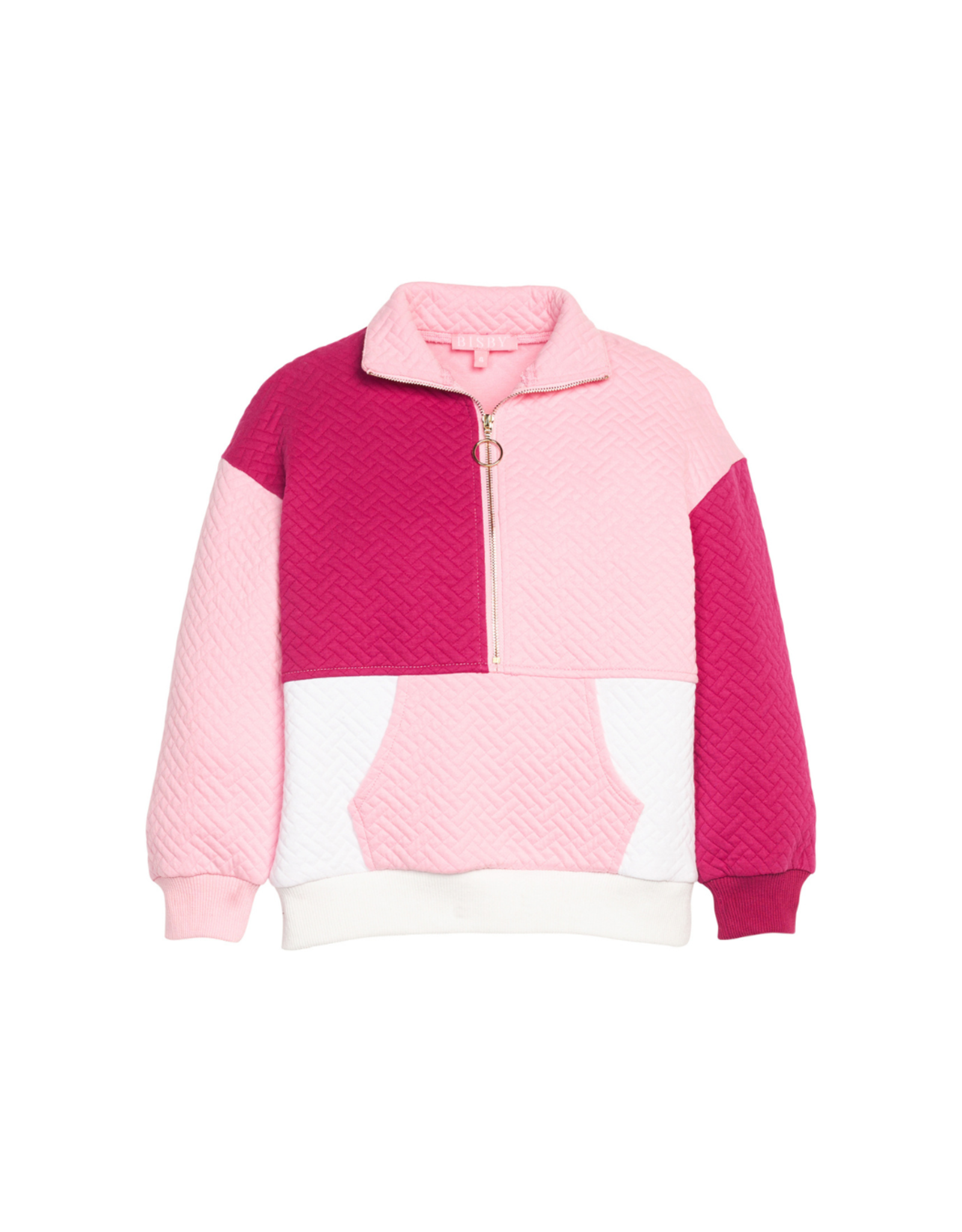 Bisby Colorblock Pullover, Pink & Cranberry Quilted Trellis