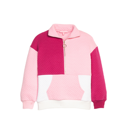 Bisby Colorblock Pullover, Pink & Cranberry Quilted Trellis